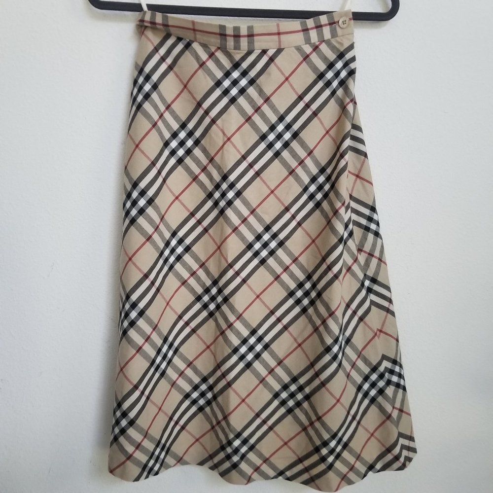 Vintage BURBERRY Nova Check A Line Cotton Midi Skirt Size 6